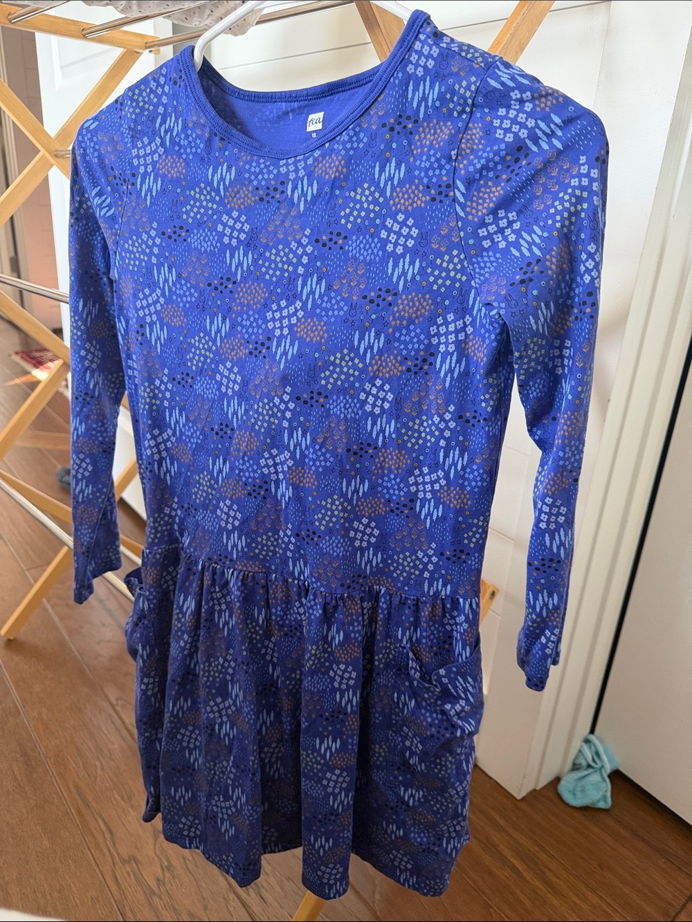 Tea Collection Royal Blue Geometric Long-Sleeve Dress